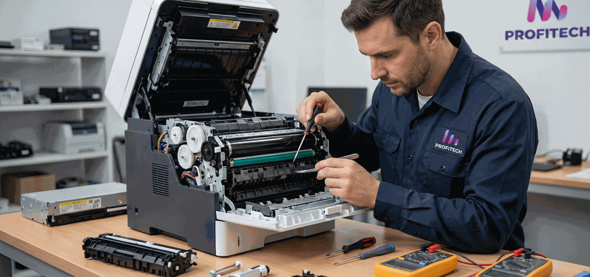 Printer təmiri — usta iş başında